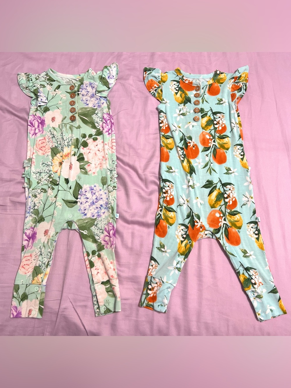 2 pcs Posh Peanut girl 18-24 months Floral Ruffle Baby Romper Onesie